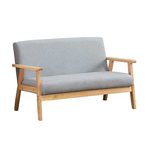 Kamorry Retro Gray Linen Fabric 2/3 Seater Sofa Settee for Living Room Accent Upholstered Lounge Sofa Set Armchair with Wood Frame for Reception Bedroom Balcony Conservatory (2 Seater Sofa Chair)