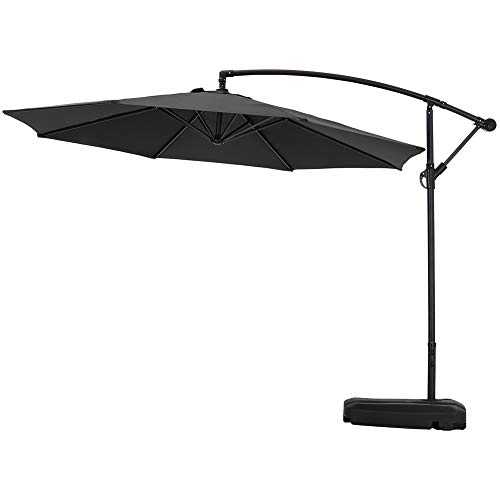 DKIEI 3M Cantilever Garden Parasols Outdoor Patio Umbrellas with Crank Handle & Tilt and 60L Water Tank Base Sun Protection Waterproof for Commercial and Residential Use Terrace Balcony, Black