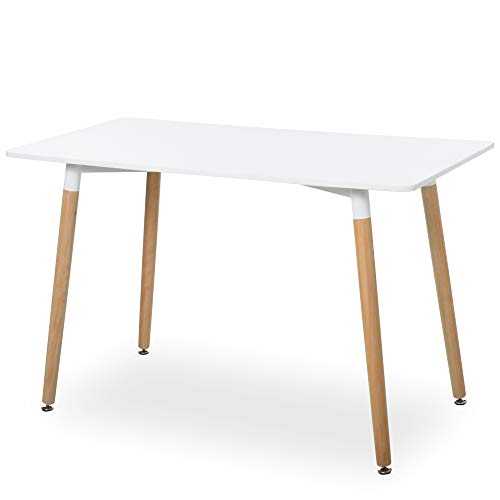 HOMCOM Scandinavian Style Dining Table w/Wood Legs Adjustable Feet Elegant Home Office Dining Clean Stylish White