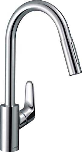hansgrohe Focus kitchen tap, pull out spray and 150° swivel range, chrome
