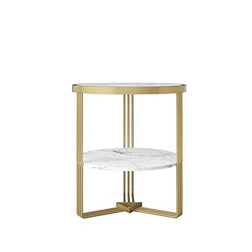 Indoor Coffee Tables,Modern Living Room Furniture sofa Side Tables Desks Scandi Style Accent Tables Round metal tables Double Tiered Marble Storage Tables(Size:35 * 35 * 55CM,Color:White+Gold)