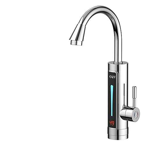 220V Electric Instant Heating Tap,Mixer Tap Instant Tankless Electric Hot Water Heater Faucet with LED Digital Display for Kitchen Sink,UK Plug (Silver)