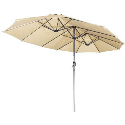 Angel Living Double Parasol with Hand Crank 4.60 x 2.70 m Market Parasol Umbrella Sunshade UV50+ for Garden Patio,without Stand Base (Beige)