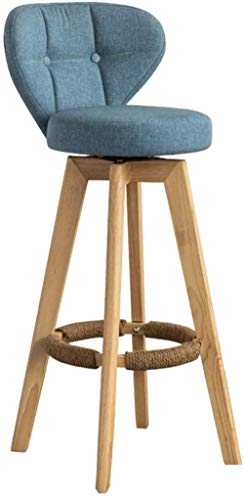 Zfggd Indoor Swivel Bar Stool with Back and Wooden Legs for Home Kitchen, Modern, Contemporary - Pub Height - Linen Cloth Upholstered Seat (Color : Blue, Size : 64cm)