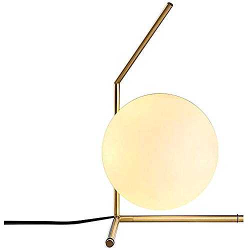 Modern Brass Metal Paint Bedroom Living Room Nightstand Table Lamp, Bedside Lamp with White Glass Globe Shade for Bedroom, Living Room