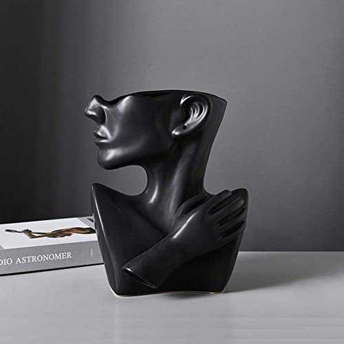 KatoonX Ceramic Greek Statue Face Vase Black Creative Head Sculpture for Home Decoration