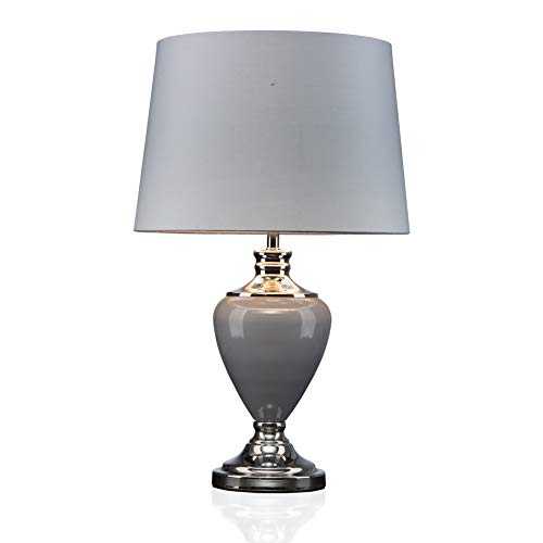 Hepburn Large Ceramic Table Lamp with Matching Shade - Modern Grey & Silver
