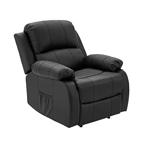 Panana Recliner Faux Leather Recliner Reclining Armchair Lounge Home Recline Chair for Living Room Bedroom Reclining Chairs Single Sofa Adjustable Armchair (Black - Manual Recliner)