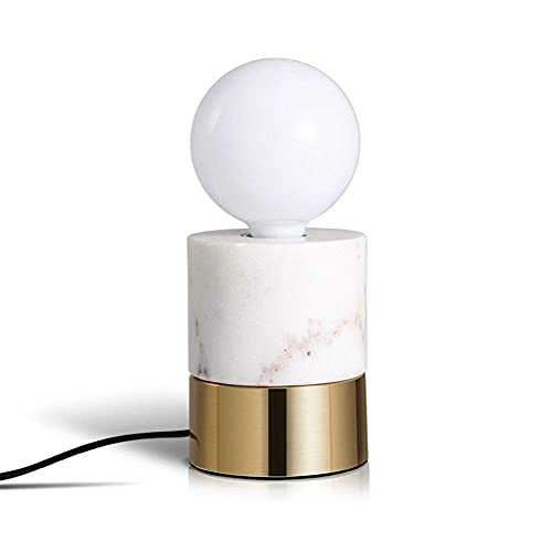 Mid Century Modern Marble Mini Table Decor Lamp White Marble and Brass