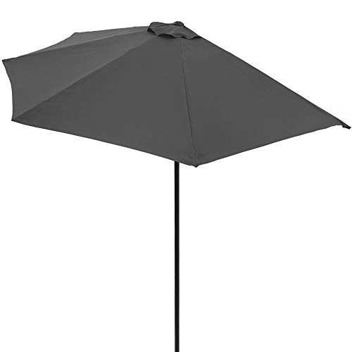 Deuba Half Parasol Umbrella 10 ft Sun Shade Semi Round Circular for Small Terrace Balcony Garden UV-Protection 40+ Grey