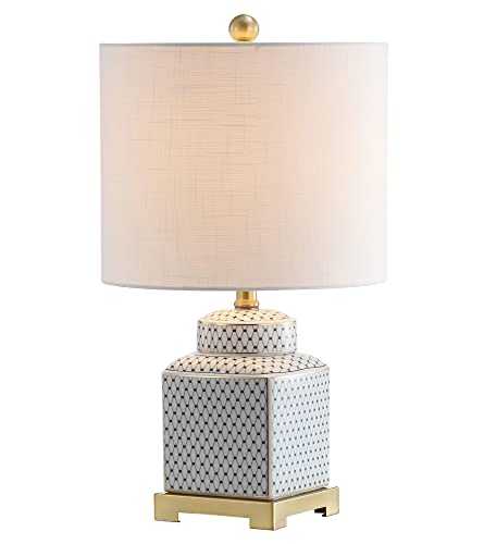 JONATHAN Y JYL3043A Cleo 21.5 inch Ceramic/Metal Ginger Jar LED Table Lamp Contemporary,Transitional for Bedroom, Living Room, Office, College Dorm, Coffee Table, Bookcase, White/Navy