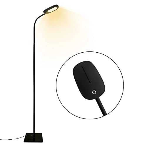 SHEMKAR Floor Lamp - LED Reading Light Modern Touch Control Dimmable Gooseneck Standing Lamps 3 Color Temperatures 5 Level Brightness Lamp for Living Room Bedroom Office