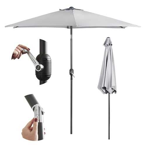 VonHaus 2.7M Steel Powder Coated Parasol - UV30+ Crank and Tilt Umbrella for Outdoor, Garden and Patio - Grey