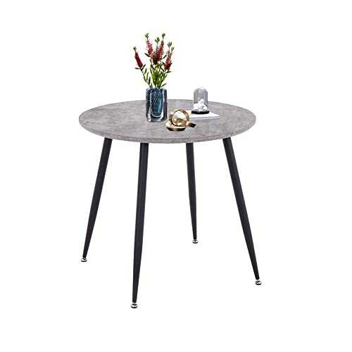 GOLDFAN Round Dining Table Retro Design Kitchen Wooden Table With Black Metal Legs for Dining Room Living Room Office, 80cm,Gray