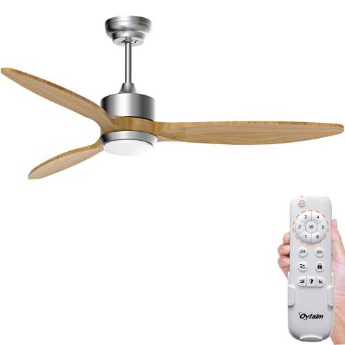 Ovlaim Wood Ceiling Fan with LED Lights and Remote Control, 52 Inch Quiet DC Motor Fans with 3 Color Dimmable Light 6 Speed for Home Bedroom Living Room - Burlywood & Silver