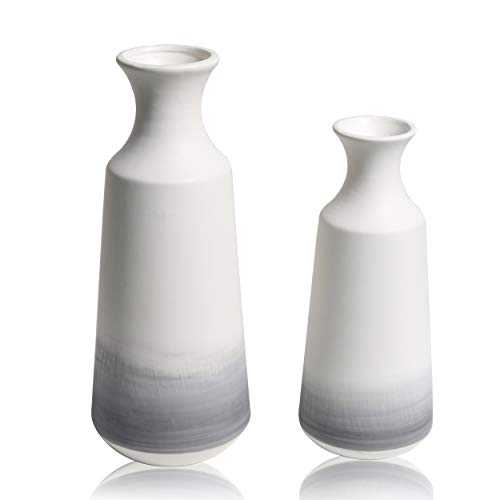 TERESA'S COLLECTIONS Grey White Modern Ceramic Vase Set of 2, Decorative Vase for Home Decor, Handmade Glazed Vase for Living Room, Bedroom and Mantel, 25cm & 30.5cm Tall