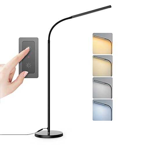 mione Floor Lamp, 2 in 1 Desk Lamp & LED Floor Lamp Touch Control, 10/40min Timer Setting, 4 Brightness & 4 Color Temperatures Stepless Dimmable Standing Lamp for Bedroom, Reading Light for Office