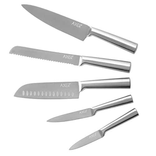 Kitchen Knife Set of 5 Stainless Steel Knives for Chefs by Axer(Silver)