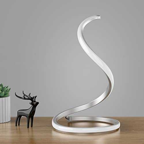 NUÜR Spiral Modern Table Lamp(Silver), Stepless Dimmable 3 Color Temperature Curved Art Decorative Nightstand Lamp for Bedside Bedroom Living Room Office Home