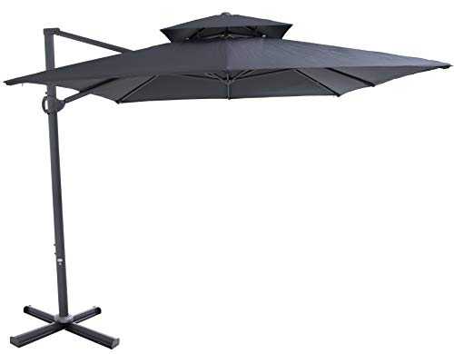 SORARA ROMA Classic Cantilever Parasol | Grey | 270 x 360 cm | Incl. Cross Base | Rectangular Sun Shading Garden Umbrella
