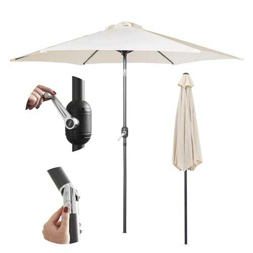 VonHaus 2.7m Tilting Garden Parasol – UV30+ - Outdoor Umbrella with Crank & Tilt Function – Ivory/Cream