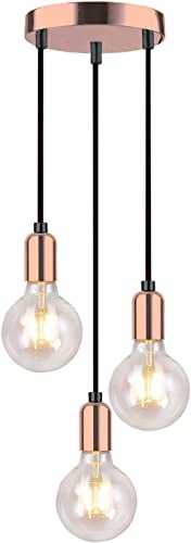 Modern Spiral 3 Pendant Light Fitting, Retro E27 Edison Style Lamp Holder,Suspended Pendant Ceiling Light Fitting-Rose Copper