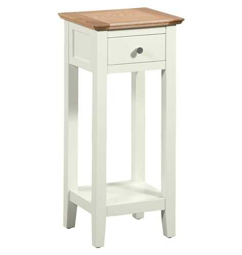 Hallowood Clifton Wooden 1 Drawer Small Compact Console/Hall/Side/End/Plant/Telephone/Flower/Bedside Stand Cream Nightstand, White Painted Body with Light Oak Top, CLF-CON350