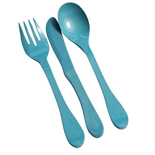 KNORK Eco 24 Piece (Fork, Knife, Spoon) Plant Based Cutlery Bamboo Reusable Flatware Set, Blue