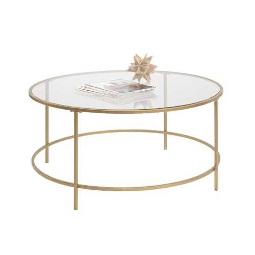 Sauder Coffee Table, Metal Tempered Glass, Satin Gold Finish, L W: 35.98" x H: 16.5"