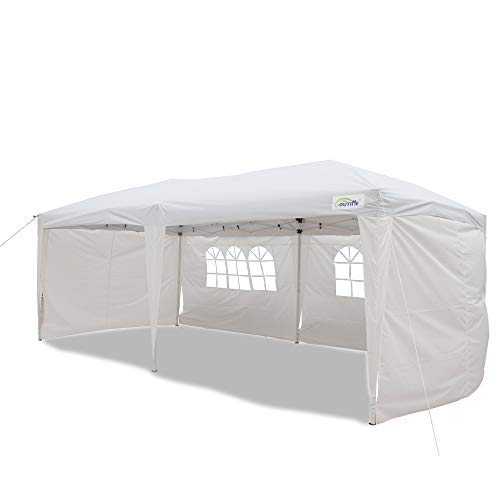 Goutime Easy Pop up Canopy gazebo Marquee Party Wedding Tent, 3x6m, W/4 Removable Sidewalls W/wheel Bag (White)