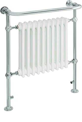 Global Traditional Victorian Style Heated Towel Rails for Bathroom with Column Radiator for Central Heating, Floor Mounted Towel Warmer Rack White & Chrome Finished 8 Section 952 x 686 MM