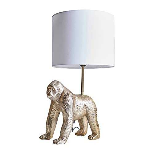 MiniSun Modern Brass Gorilla Design Table Lamp with a White Drum Shade