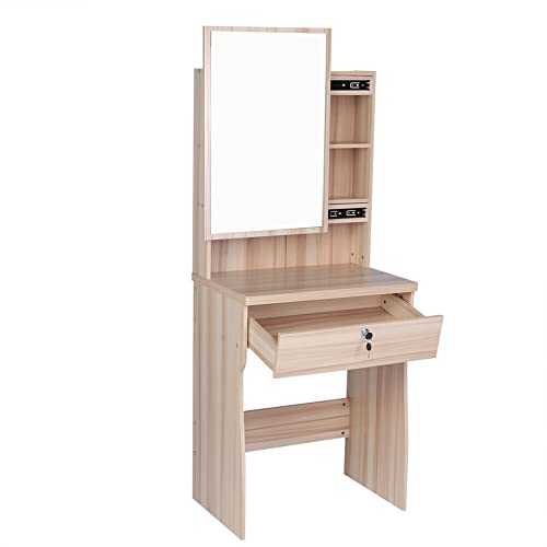 LCSA Makeup Table Vanity Desk Eco-friendly Sliding Mirror Easy Assembly for Bedroom Dressing Tables