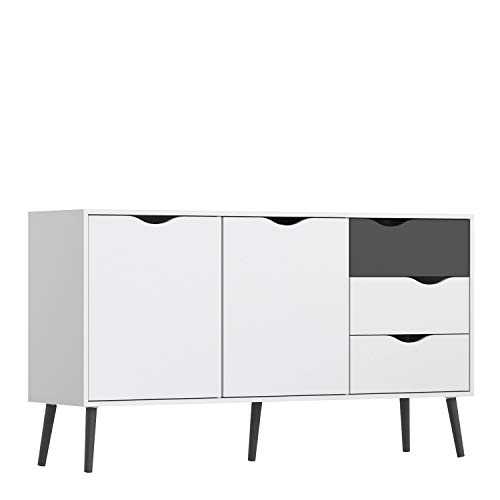 Furniture To Go | Oslo Sideboard - Large - 3 Drawers 2 Doors in White and Black Matt