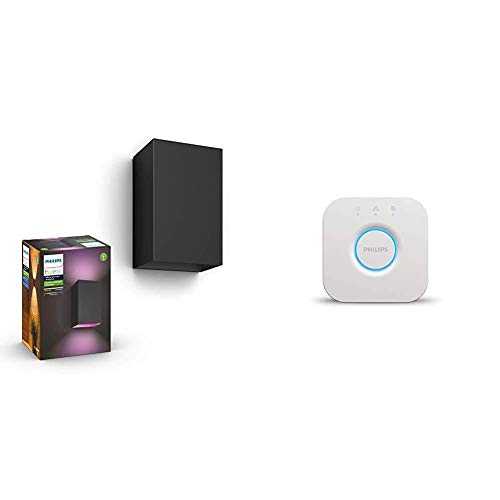 Philips Hue Resonate White and Colour Ambiance LED Smart Outdoor Wall Light, Black + Hue Bridge Bundle, Compatible with Alexa, Google Assistant & Apple HomeKit