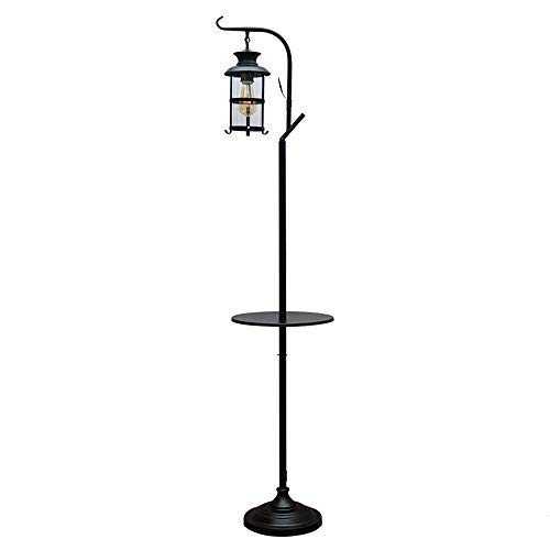 ZCYY Floor lamp black, vintage lantern design floor lamp with metal shelf, dimmable, glass lampshade, 3 color temperatures, stable iron base, retro decoration floor lamp for living room