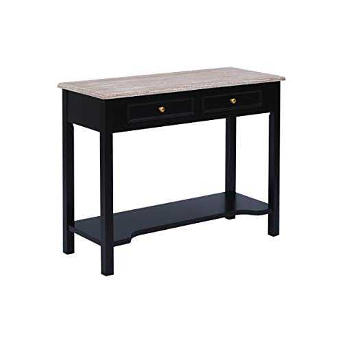 Charles Bentley Loxley 2 Drawer Two Tone Wooden Storage Console Hallway Table Black with Metal Handles