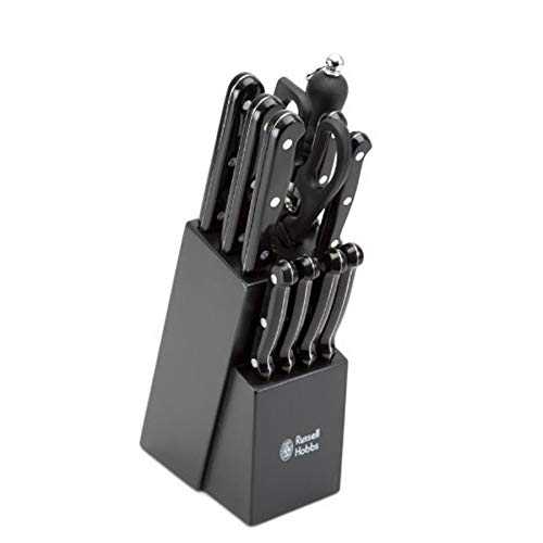 Magnus 12 Piece Knife Block Set Including 5 Knives Sharpening Steel Kitchen Shears and 4 Steak Knives by Russell Hobbs
