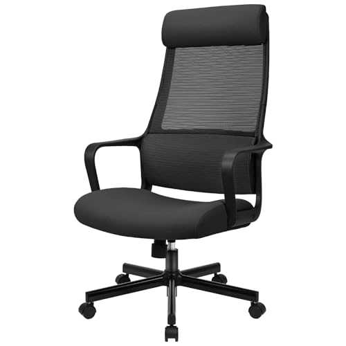 MELOKEA Ergonomic Office Chair - High Back, Breathable Mesh Lumbar Support, Height Adjustable High Elastic Headrest - Ideal for Home Office Work - Desk Chairs (Black)