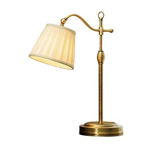 hongbanlemp Table Lamps Modern Table Lamp Brass Effect & Beige Silk Pleated Shade Adjustable Angle Desk Reading Table Lamp ，E27，Max 40W Bedroom Lamp