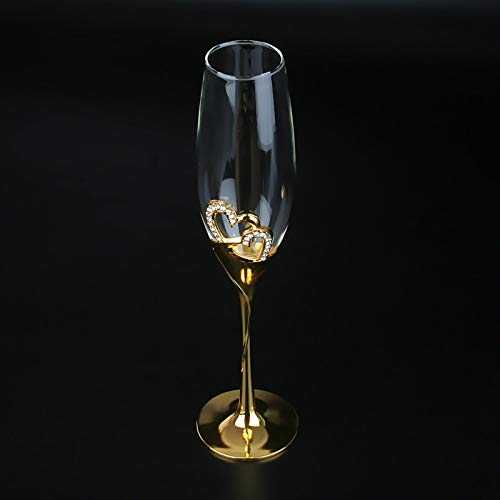 KJGHJ 300ML Crystal Champagne Glass Wedding Goblet Couple European Style Household Sparkling Sweet Wine Glass Gold Pair Of Glasses, Champagne Flutes (Capacity : 2pcs, Color : Golden)