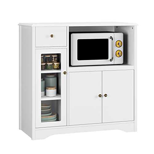 HOCSOK Kitchen Storage Cabinet, Sideboard with Microwave Stand, Kitchen Cupboard with Doors, for Kitchen, Dining Room, Living Room, White, 90 x 40 x 82 cm