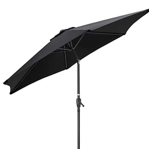 CHRISTOW Garden Parasol Umbrella 2.4m, Tilting Outdoor Sun Shade With Crank Handle, UV Protective, Aluminium Pole (Black)