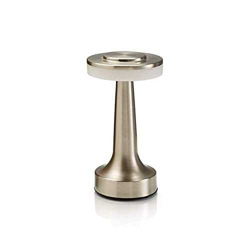 Auraglow Satin Nickel Rechargeable Touch Control Cordless LED Table Lamp - Perfect for Bedside Tables, Hotels and Restaurants
