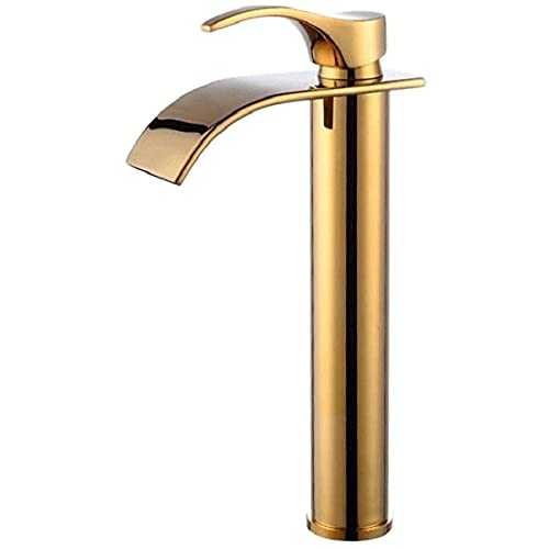 WYZQ Durable Bathroom Sink Taps Modern Single Handle Gold Tall Vessel Sink Bathroom Faucet,One Hole Lavatory Basin Vanity Mixer Tap Easy Installation,Taps