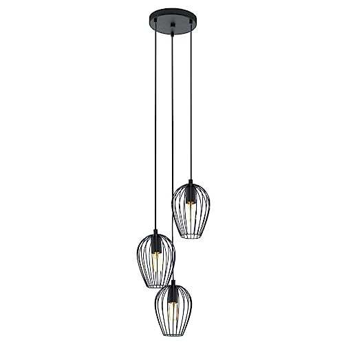 EGLO Newtown pendant light, 3-flame vintage pendant lamp, retro steel hanging light, Colour: Black, Socket: E27, Ø: 38 cm/14.9 inches