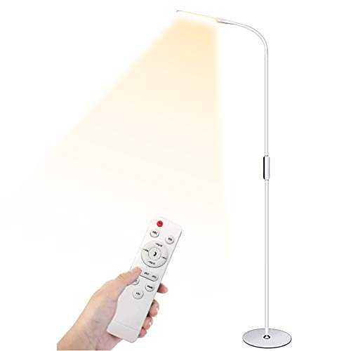 LED Floor Lamp, Henzin 9W Remote & Touchable LED Reading Standing Light for Living Room Bedroom, Flexible Gooseneck Task Light,5 Color Temperatures, 5 Level Brightness - White