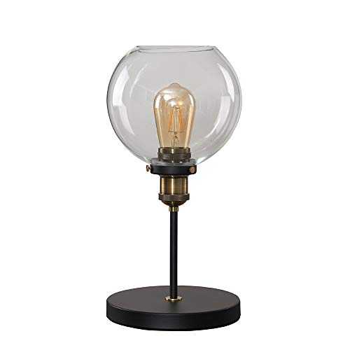Industrial Steampunk Style Black and Gold Table Lamp with a Clear Glass Globe Shade - Complete with a 4w LED Filament Bulb [2700K Warm White]
