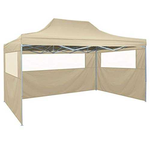 Gecheer Waterproof Gazebo Tent Pop-Up Marquee Foldable Tent Pop-Up with 4 Side Walls 3 x 4.5 m Cream White
