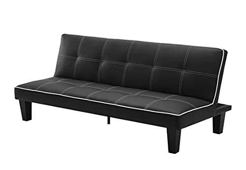 Modernique Foustino Sofabed, Black Faux Leather Sofa Bed with White Stitching and Piping, Strong 5 Legs (including middle support)